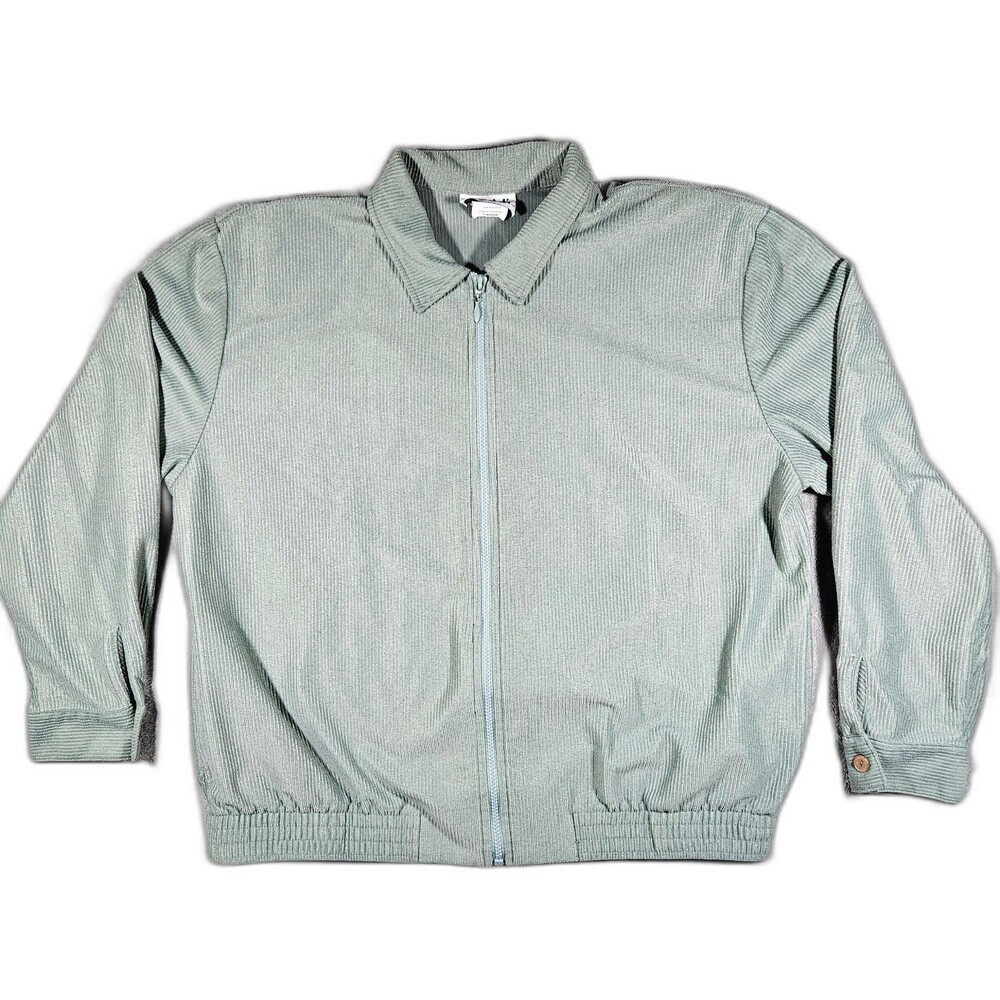Vintage 90s Teddi Women's Corduroy Collared Pastel Green Zipper Coat Sz Large
